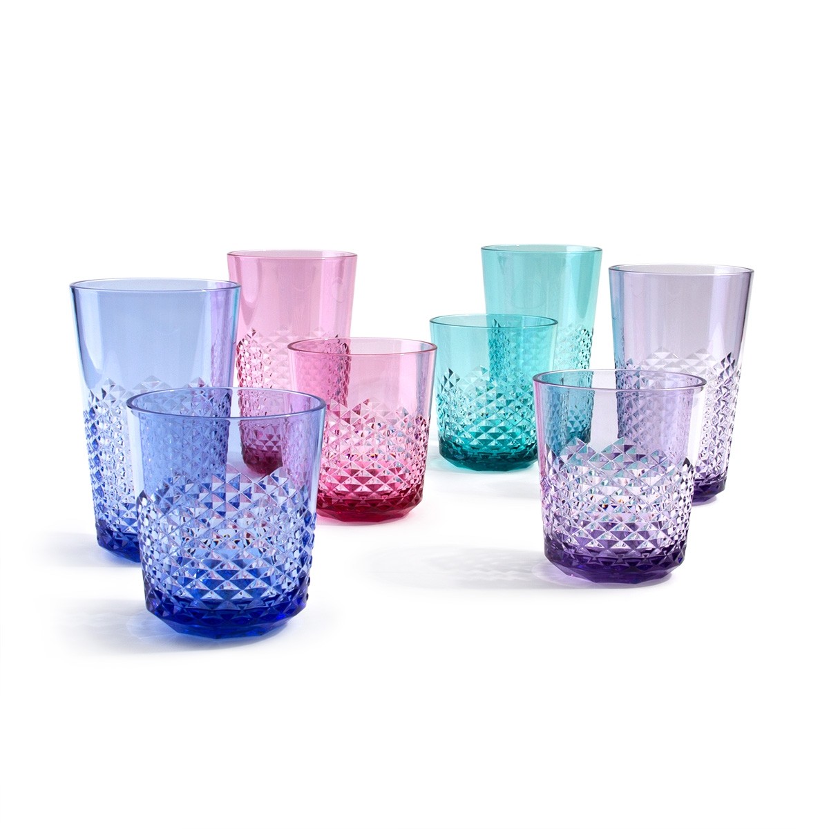 Diamond Plastic Tumblers, 24 oz / 14 oz, 8 Pack (Assorted Colors)