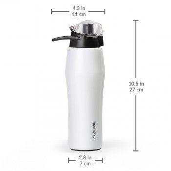 Cupture Action Bottle Flip Top with Handle - 22oz Double Wall Vacuum-Insulated Stainless Steel Water Bottle (White)
