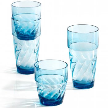 Bistro Plastic Glasses, 20 oz / 12 oz, 4 Pack (Blue)