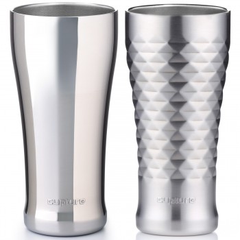 Stainless Steel Pint Cup 16 oz, 2 Pack (Chrome, Quilted) 