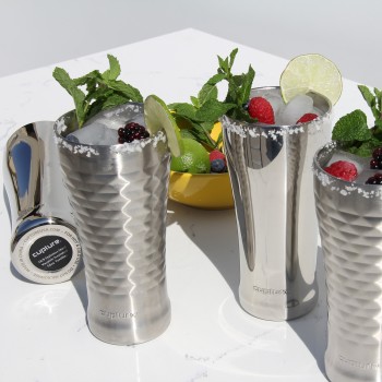 Stainless Steel Pint Cup 16 oz, 2 Pack (Chrome, Quilted) 