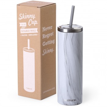 Stainless Steel Skinny Cup - 16 oz, White Marble