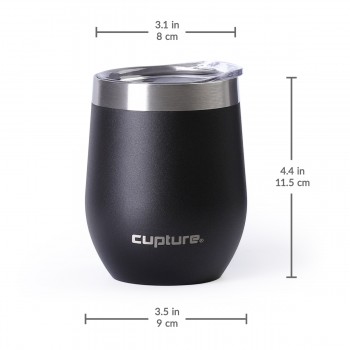 Cupture Stemless Wine Tumblers 12 oz Vacuum Insulated Mug with Lids - 18/8 Stainless Steel (Jet Black)
