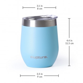 Cupture Stemless Wine Tumblers 12 oz Vacuum Insulated Mug with Lids - 18/8 Stainless Steel (Glacier Blue)