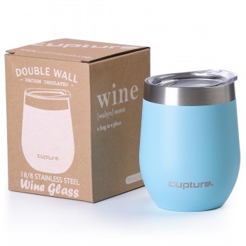 Cupture Stemless Wine Tumblers 12 oz Vacuum Insulated Mug with Lids - 18/8 Stainless Steel (Glacier Blue)
