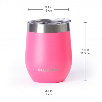 Cupture Stemless Wine Tumblers 12 oz Vacuum Insulated Mug with Lids - 18/8 Stainless Steel (Hot Pink)