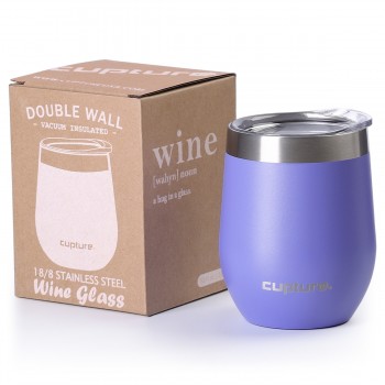 Cupture Stemless Wine Tumblers 12 oz Vacuum Insulated Mug with Lids - 18/8 Stainless Steel (Ultra Violet)