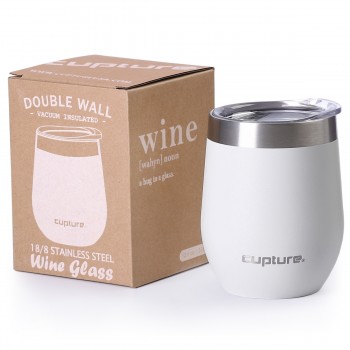 Cupture Stemless Wine Tumblers 12 oz Vacuum Insulated Mug with Lids - 18/8 Stainless Steel (Winter White)