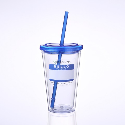 Cupture Classic 16oz Candy Tumbler in Blue with Matching Straw
