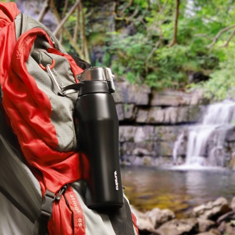 Cupture Action Bottle Flip Top with Handle - 22oz Double Wall Vacuum-Insulated Stainless Steel Water Bottle (Purple)