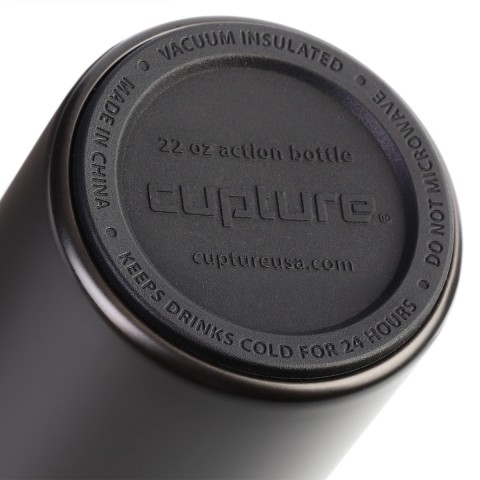 Cupture Action Bottle Flip Top with Handle - 22oz Double Wall Vacuum-Insulated Stainless Steel Water Bottle (Black)