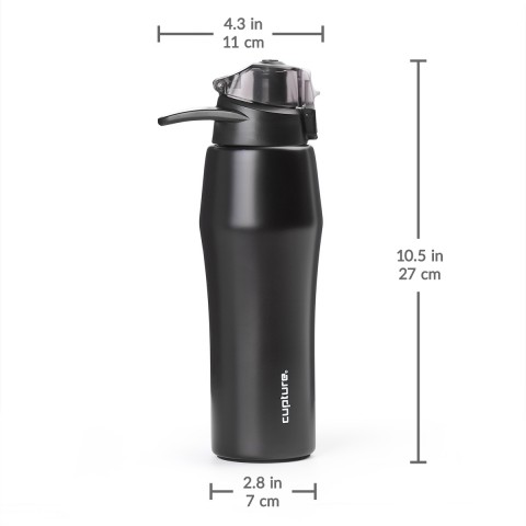 Cupture Action Bottle Flip Top with Handle - 22oz Double Wall Vacuum-Insulated Stainless Steel Water Bottle (Black)