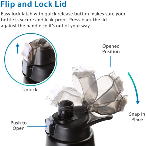 Cupture Action Bottle Flip Top with Handle - 22oz Double Wall Vacuum-Insulated Stainless Steel Water Bottle (Black)