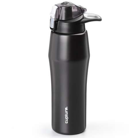 Cupture Action Bottle Flip Top with Handle - 22oz Double Wall Vacuum-Insulated Stainless Steel Water Bottle (Black)
