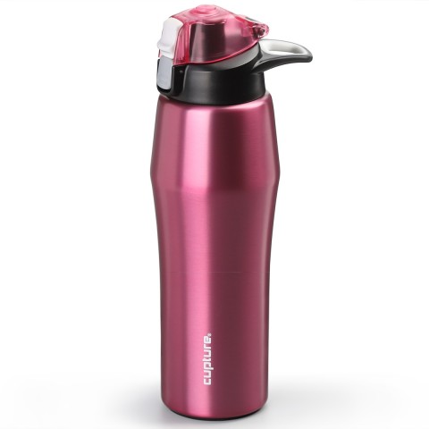 Cupture Action Bottle Flip Top with Handle - 22oz Double Wall Vacuum-Insulated Stainless Steel Water Bottle (Pink)