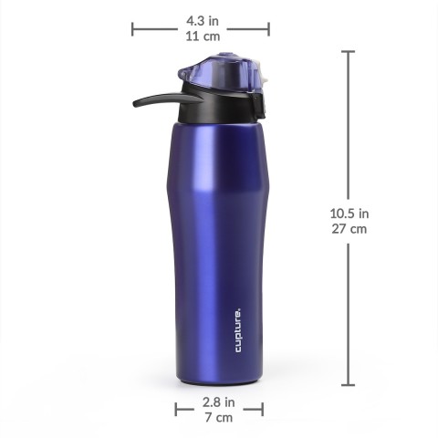 Cupture Action Bottle Flip Top with Handle - 22oz Double Wall Vacuum-Insulated Stainless Steel Water Bottle (Purple)