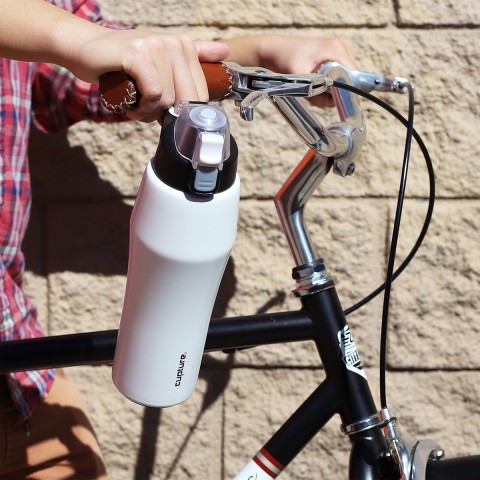 Cupture Action Bottle Flip Top with Handle - 22oz Double Wall Vacuum-Insulated Stainless Steel Water Bottle (White)