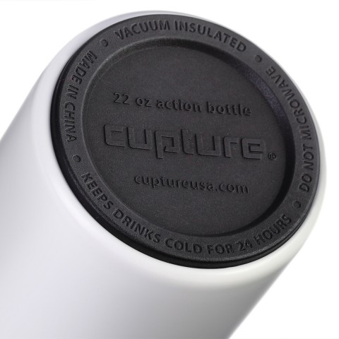 Cupture Action Bottle Flip Top with Handle - 22oz Double Wall Vacuum-Insulated Stainless Steel Water Bottle (White)