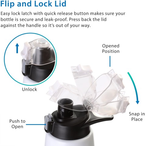 Cupture Action Bottle Flip Top with Handle - 22oz Double Wall Vacuum-Insulated Stainless Steel Water Bottle (White)