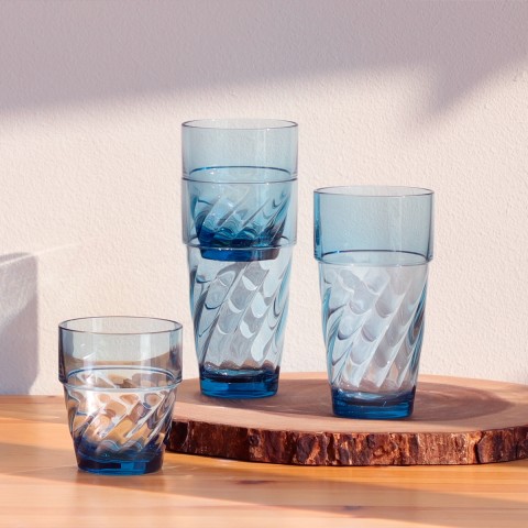 Bistro Plastic Glasses, 20 oz / 12 oz, 4 Pack (Blue)