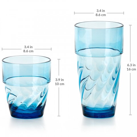 Bistro Plastic Glasses, 20 oz / 12 oz, 4 Pack (Blue)