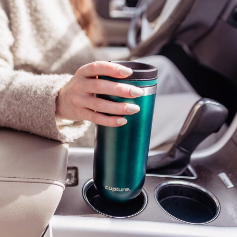 Cupture TWIST-TOP Vacuum-Insulated Stainless Steel Travel Mug, 16 oz, Emerald Green
