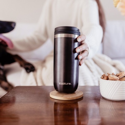 Cupture TWIST-TOP Vacuum-Insulated Stainless Steel Travel Mug, 16 oz, Gunmetal Gray