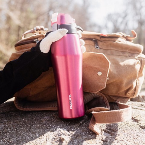 Cupture Action Bottle Flip Top with Handle - 22oz Double Wall Vacuum-Insulated Stainless Steel Water Bottle (Pink)