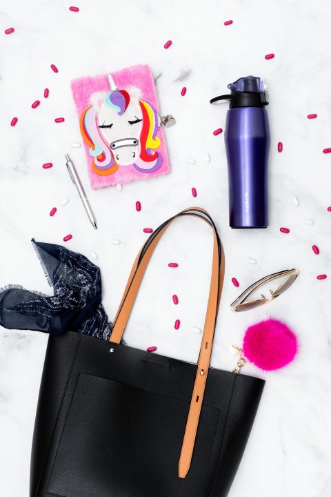 Cupture Action Bottle Flip Top with Handle - 22oz Double Wall Vacuum-Insulated Stainless Steel Water Bottle (Purple)