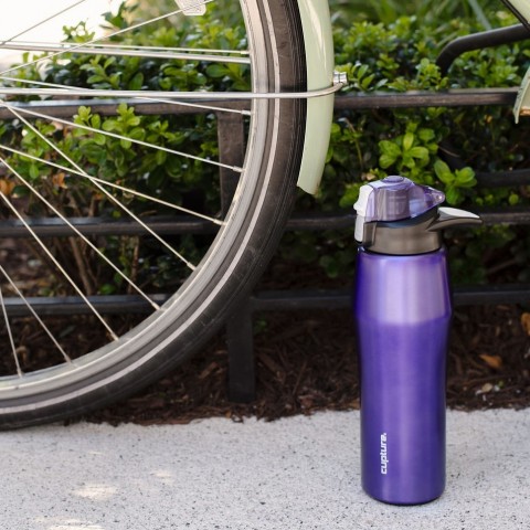 Cupture Action Bottle Flip Top with Handle - 22oz Double Wall Vacuum-Insulated Stainless Steel Water Bottle (Purple)
