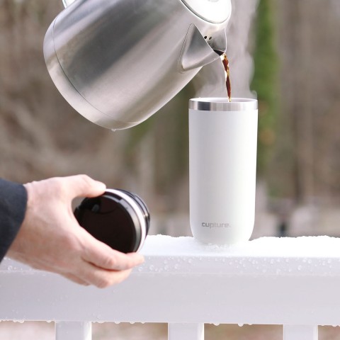 Cupture TWIST-TOP Vacuum-Insulated Stainless Steel Travel Mug, 16 oz, Winter White