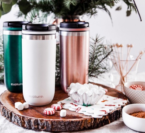 Cupture TWIST-TOP Vacuum-Insulated Stainless Steel Travel Mug, 16 oz, Winter White