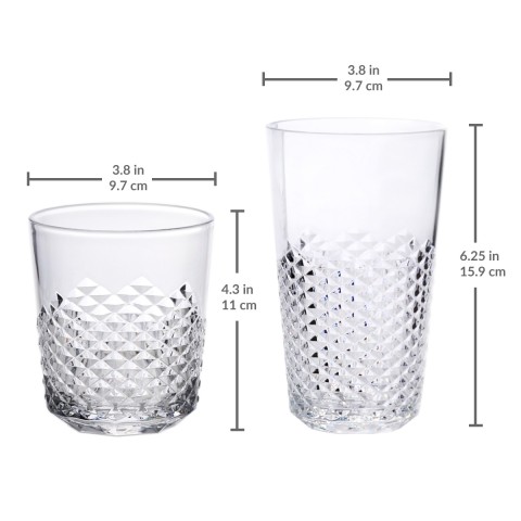 Diamond Plastic Tumblers, 24 oz / 14 oz, 8 Pack (Clear)