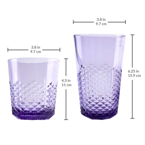 Diamond Plastic Tumblers, 24 oz / 14 oz, 8 Pack (Assorted Colors)