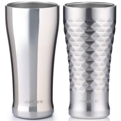 Stainless Steel Pint Cup 16 oz, 2 Pack (Chrome, Quilted) 