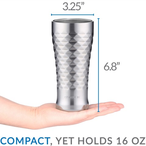 Stainless Steel Pint Cup 16 oz, 2 Pack (Chrome, Quilted) 