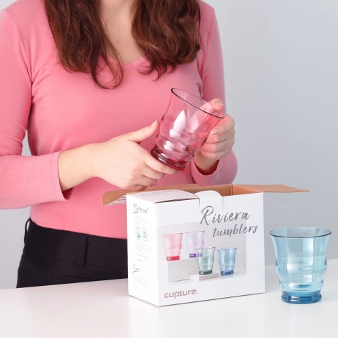 Cupture Riviera Unbreakable Drinking Glasses, BPA-Free Ecozen Material, 12 oz, 4 Pack (Assorted Colors)