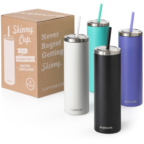 Stainless Steel Skinny Cup - 16 oz, 4 pack