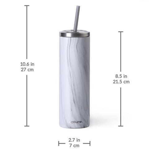 Stainless Steel Skinny Cup - 16 oz, White Marble