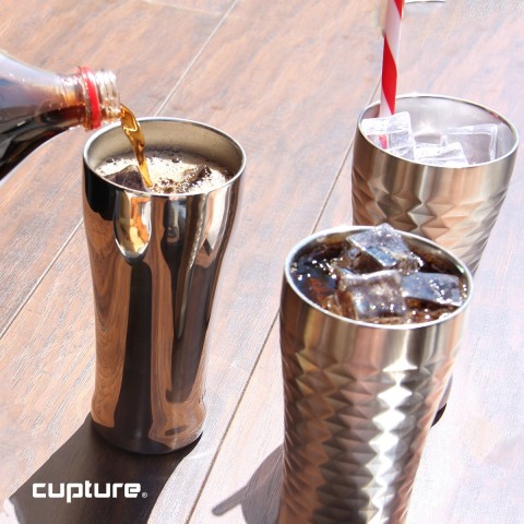 Stainless Steel Pint Cup 16 oz, 2 Pack (Chrome, Quilted) 