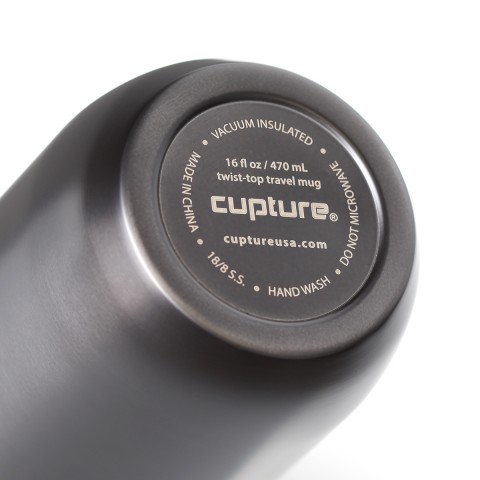 Cupture TWIST-TOP Vacuum-Insulated Stainless Steel Travel Mug, 16 oz, Gunmetal Gray