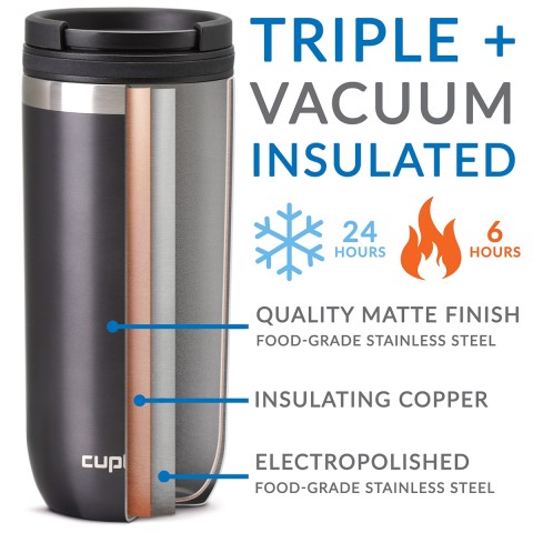 Cupture TWIST-TOP Vacuum-Insulated Stainless Steel Travel Mug, 16 oz, Gunmetal Gray