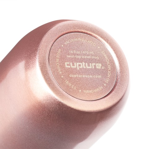 Cupture TWIST-TOP Vacuum-Insulated Stainless Steel Travel Mug, 16 oz, Rose Gold