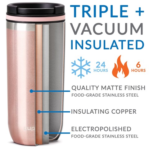 Cupture TWIST-TOP Vacuum-Insulated Stainless Steel Travel Mug, 16 oz, Rose Gold