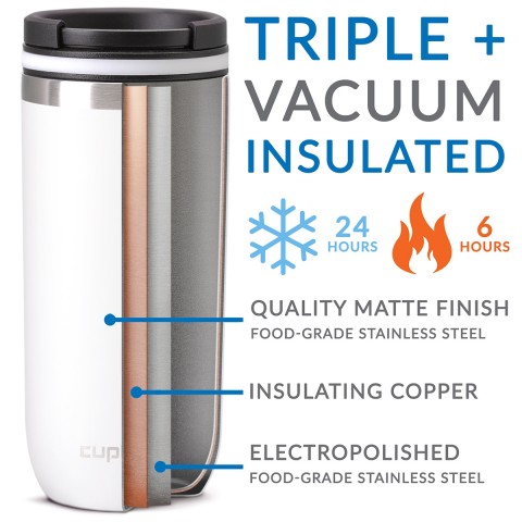 Cupture TWIST-TOP Vacuum-Insulated Stainless Steel Travel Mug, 16 oz, Winter White