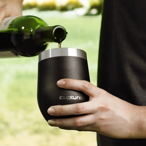 Cupture Stemless Wine Tumblers 12 oz Vacuum Insulated Mug with Lids - 18/8 Stainless Steel (Hot Pink)