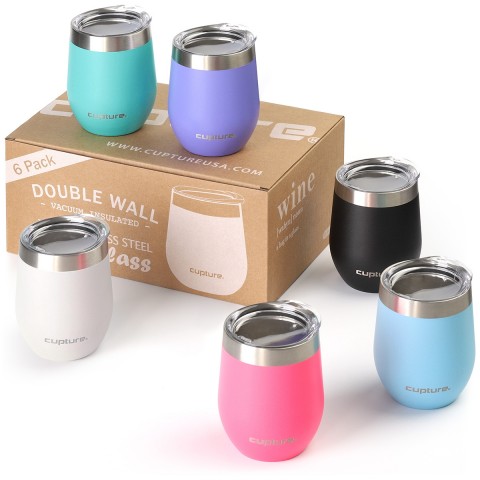 Wine Insulated Tumbler Set 12 OZ With Lid Stemless Tumblers Black 4 pack 