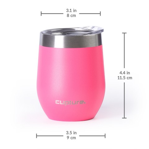 Cupture Stemless Wine Tumblers 12 oz Vacuum Insulated Mug with Lids - 18/8 Stainless Steel (Hot Pink)