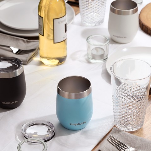 Cupture Stemless Wine Tumblers 12 oz Vacuum Insulated Mug with Lids - 18/8 Stainless Steel (Winter White)