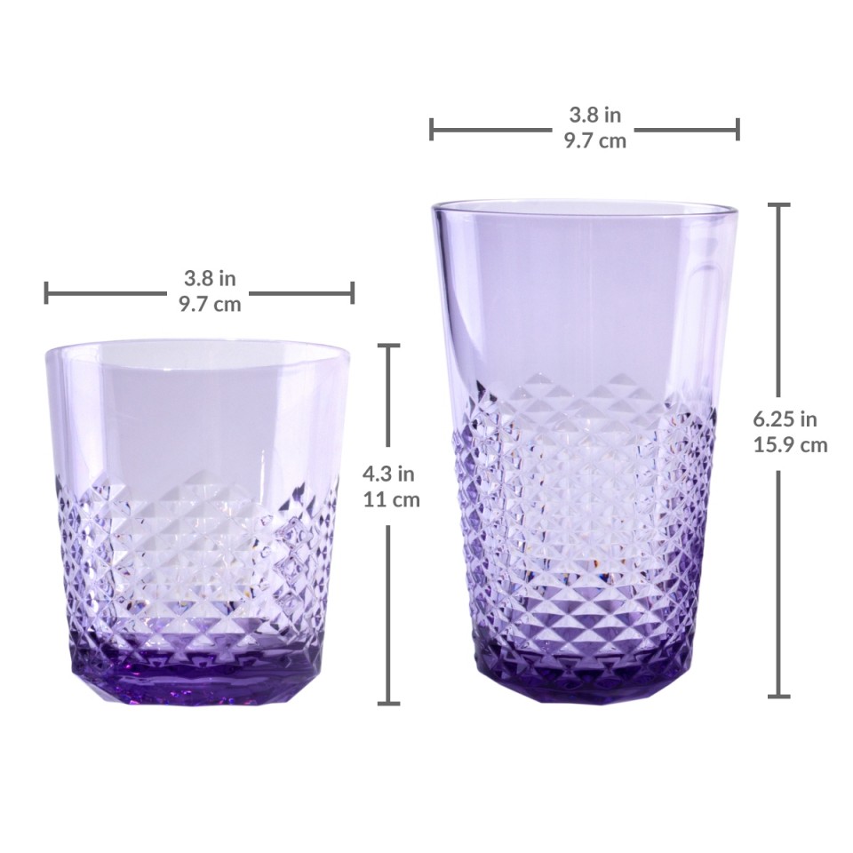 Cupture Diamond Acrylic Tumblers 24oz and 14oz 8 Pack Assorted Colors